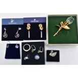 A BOX OF 'SWAROSKI' JEWELLERY, to include three pairs of Swarovski crystal drop earrings with boxes,