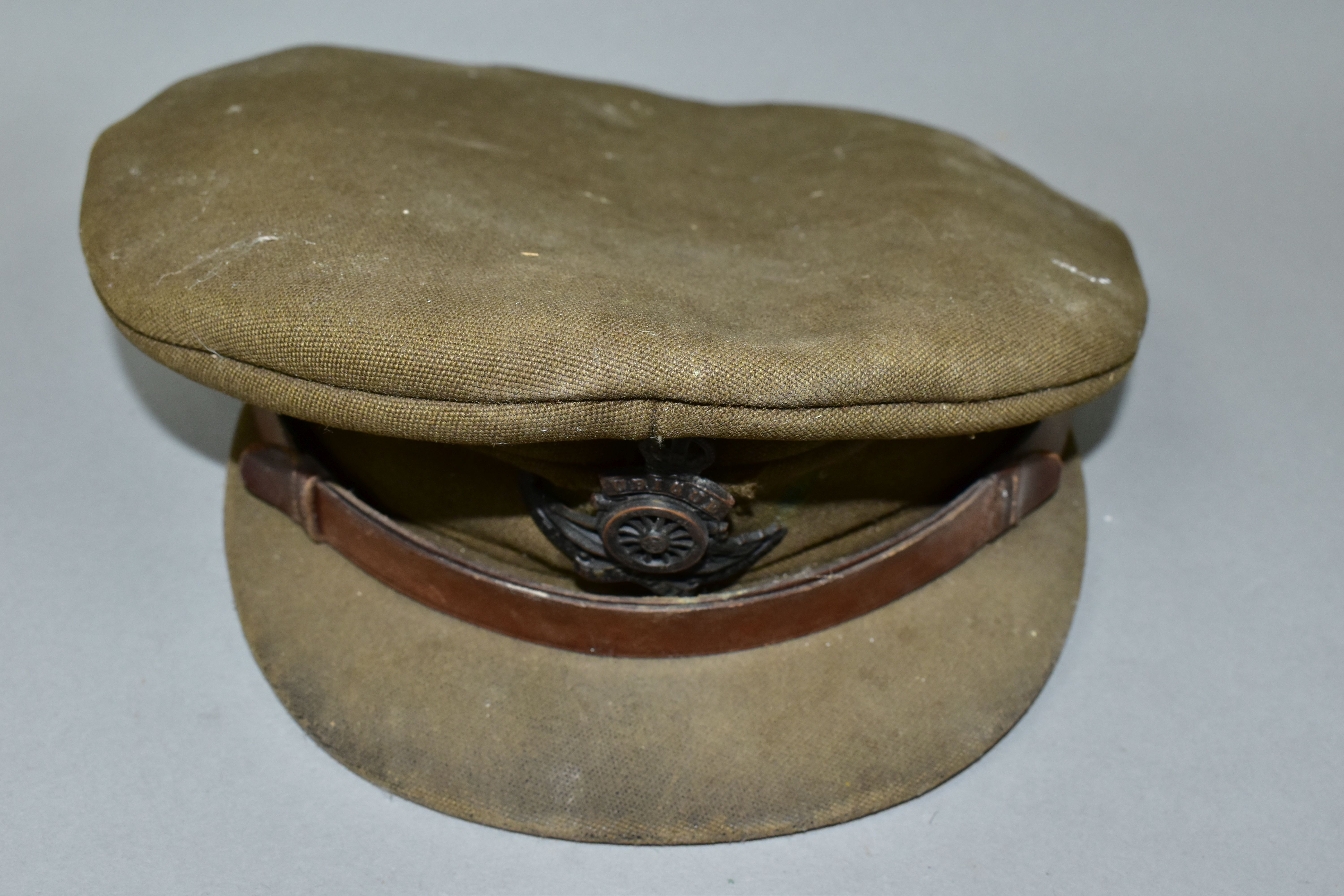 A BOX OF MILITARY RELATED ITEMS, to include a WW2 officers cap with Royal Engineers bronze cap badge - Bild 3 aus 12