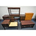 A SELECTION OF MAHOGANY FURNITURE, to include a dressing table, four drawer bedside chest, another