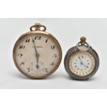 AN 'ELKINGTON' GOLD PLATED POCKET WATCH AND A SILVER POCKET WATCH, the 'Elkington' keyless wind