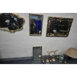 A SELECTION OF MIRRORS AND LIGHTING, to include a rectangular wall mirror, with carved decoration,