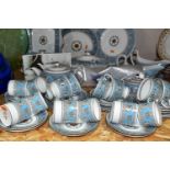 A WEDGWOOD 'FLORENTINE' TURQUOISE DINNER AND TEA SET, comprising eight dinner plates, eight