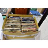 A BOX OF VINYL SINGLES, approximately one hundred and fifty records, plain sleeves and some