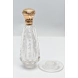 AN AF GLASS SCENT BOTTLE, tapered cut glass bottle, separated from a round glass base, fitted with a