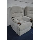 A BEIGE UPHOLSTERED HSL ELECTRIC RISE AND RECLINE ARMCHAIR (PAT pass and working, slightly dirty