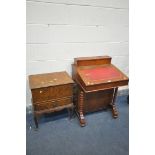 A MID TO LATE 20TH CENTURY MAHOGANY DAVENPORT, width 62cm x depth 56cm x height 89cm, and walnut