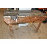A PINE WORKBENCH WITH WODEN 194 VICE (condition- some woodworm to legs)