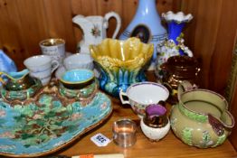 A GROUP OF NINETEENTH CENTURY CERAMICS AND SUNDRY ITEMS, to include a George Jones Majolica