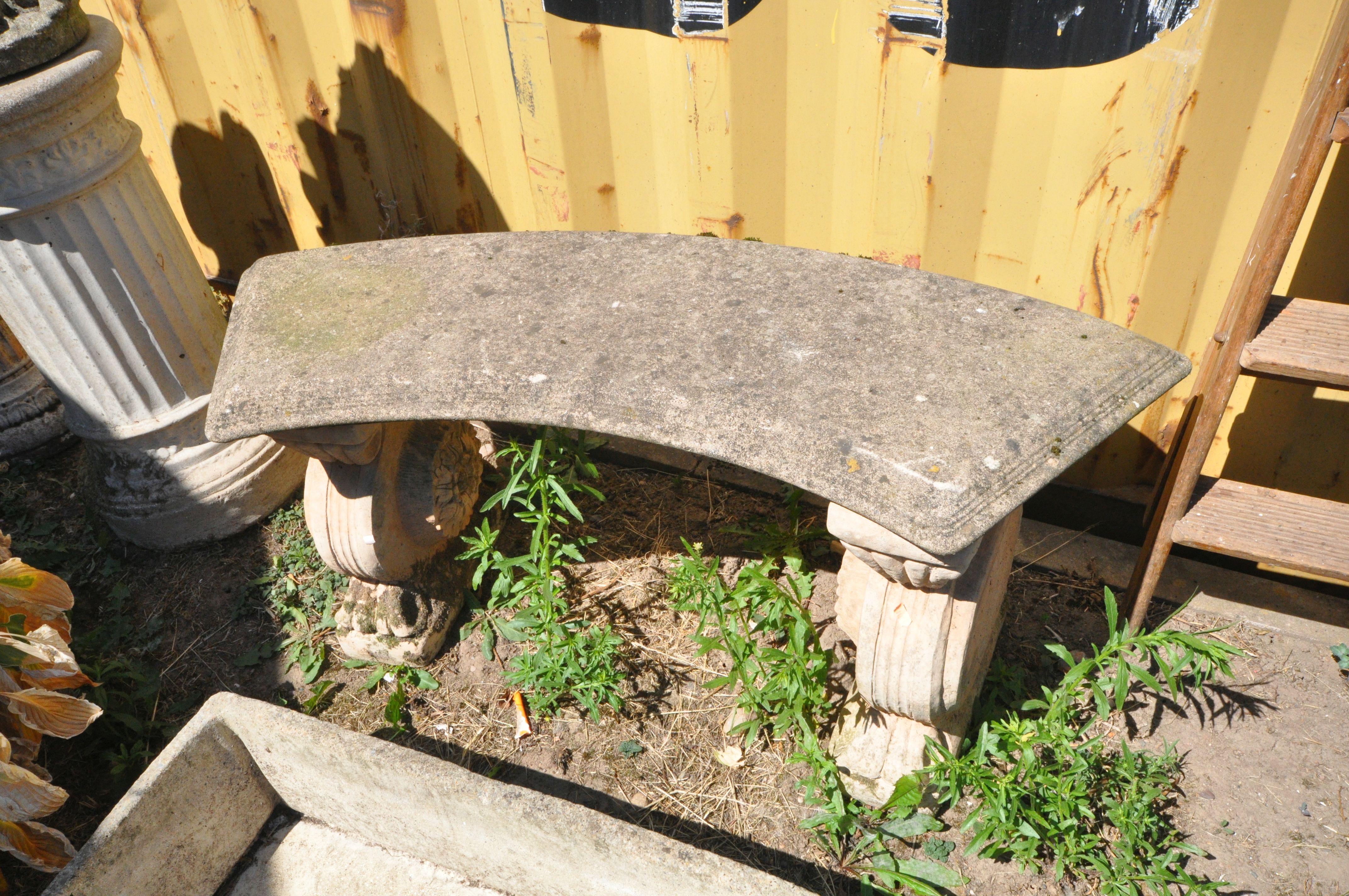 A COMPOSITE CURVED GARDEN BENCH, on twin round supports, length 120cm x height 48cm - Image 2 of 2