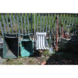 A QUANTITY OF GARDEN ACCESSORIES, to include a selection of garden tools, two plastic