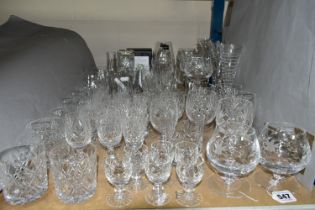A QUANTITY OF CUT CRYSTAL GLASSWARES, approximately fifty pieces to include a boxed Dartington