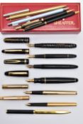 A SELECTION OF PENS, to include a 'Sheaffer' gold plated fountain pen, a gold tone 'Papermate'