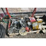 TWO PALLETS OF GO CART PARTS including petrol engine and electric components, cogs, gears, handle