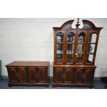 A CHERRYWOOD DINING SUITE, comprising an extending dining table, with one additional leaf,