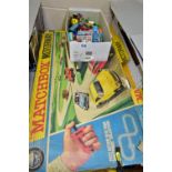 A SHOEBOX CONTAINING A QUANTITY OF PLAYWORN DIECAST VEHICLES ETC, to include a Dinky Lunar Roving