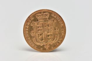 A QUEEN VICTORIA HALF SOVEREIGN COIN, depicting Queen Victoria to the obverse and a shield to the