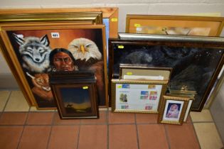 A SMALL QUANTITY OF PRINTS ETC, to include portraits of Native American warriors, foil pictures