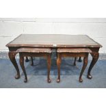 A MAHOGANY COFFEE/NEST OF THREE TABLES, length 98cm x depth 45cm x height 45cm