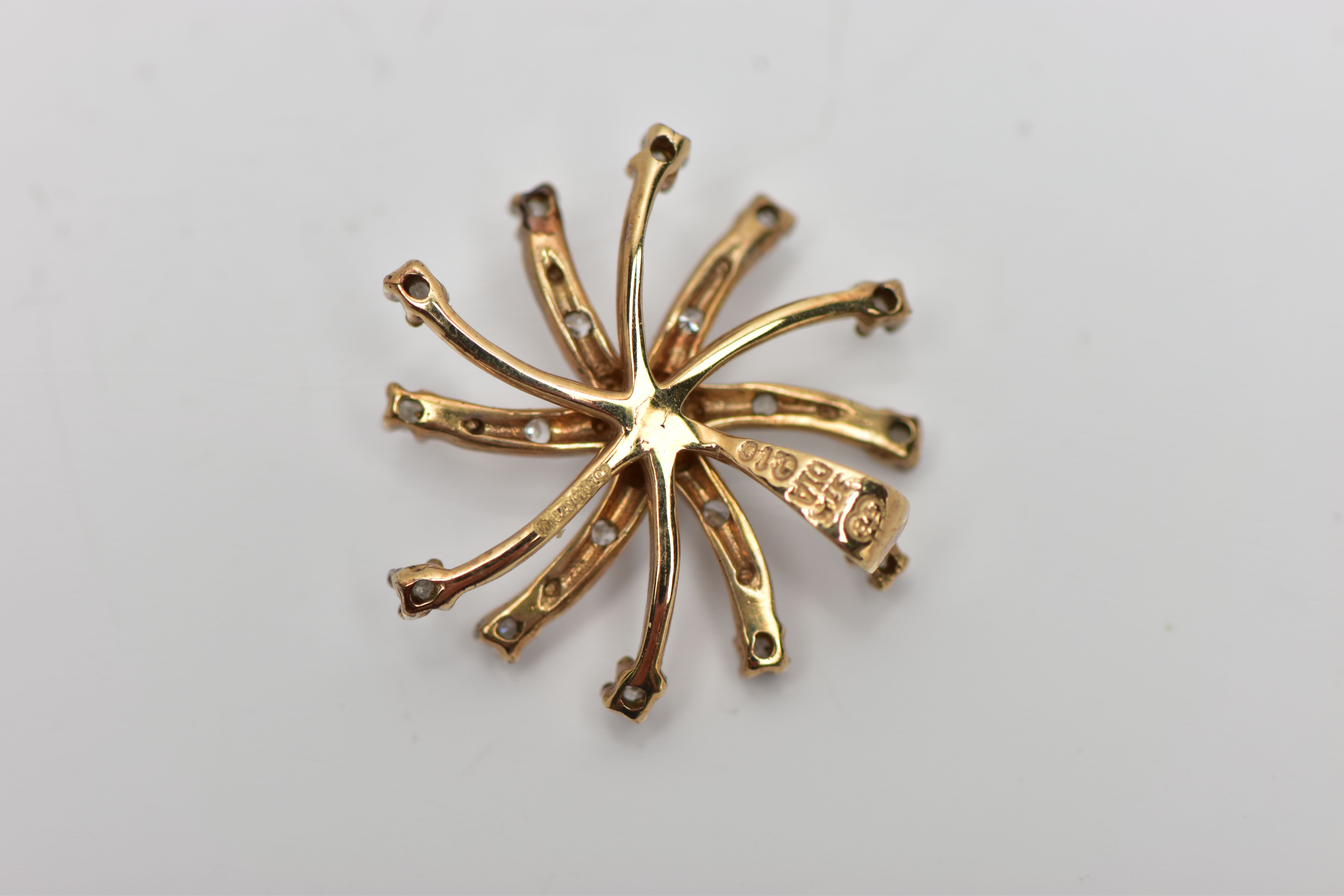 A 9CT GOLD DIAMOND SWIRL PENDANT, of scrolling design, the single cut diamond spray, with - Image 3 of 5