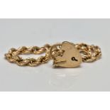 A 9CT GOLD ROPE TWIST BRACELET, hollow rope twist chain, fitted with a heart padlock hallmarked