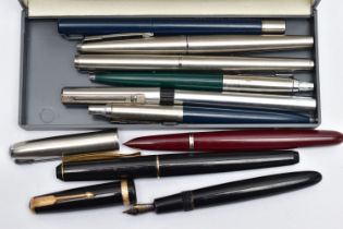 A SELECTION OF MAINLY PARKER PENS, to include five 'Parker' pens, three of which are fountain pens