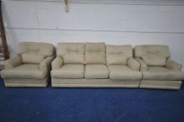 A MODERN ETHOS FOR G PLAN OATMEAL UPHOLSTERED THREE PIECE LOUNGE SUITE, comprising a three seater