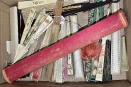 19TH AND 20TH CENTURY FANS, a box containing fifteen assorted fans and five card fan boxes, mostly