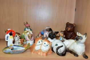 FOURTEEN BESWICK FIGURES AND SCULPTURES, including a limited edition Mrs Rabbit Baking, ECF 13, no.