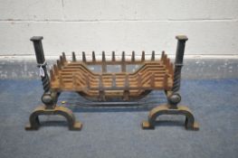 A CAST IRON FIRE GRATE, on a pair of andirons (condition - some rust) (3)