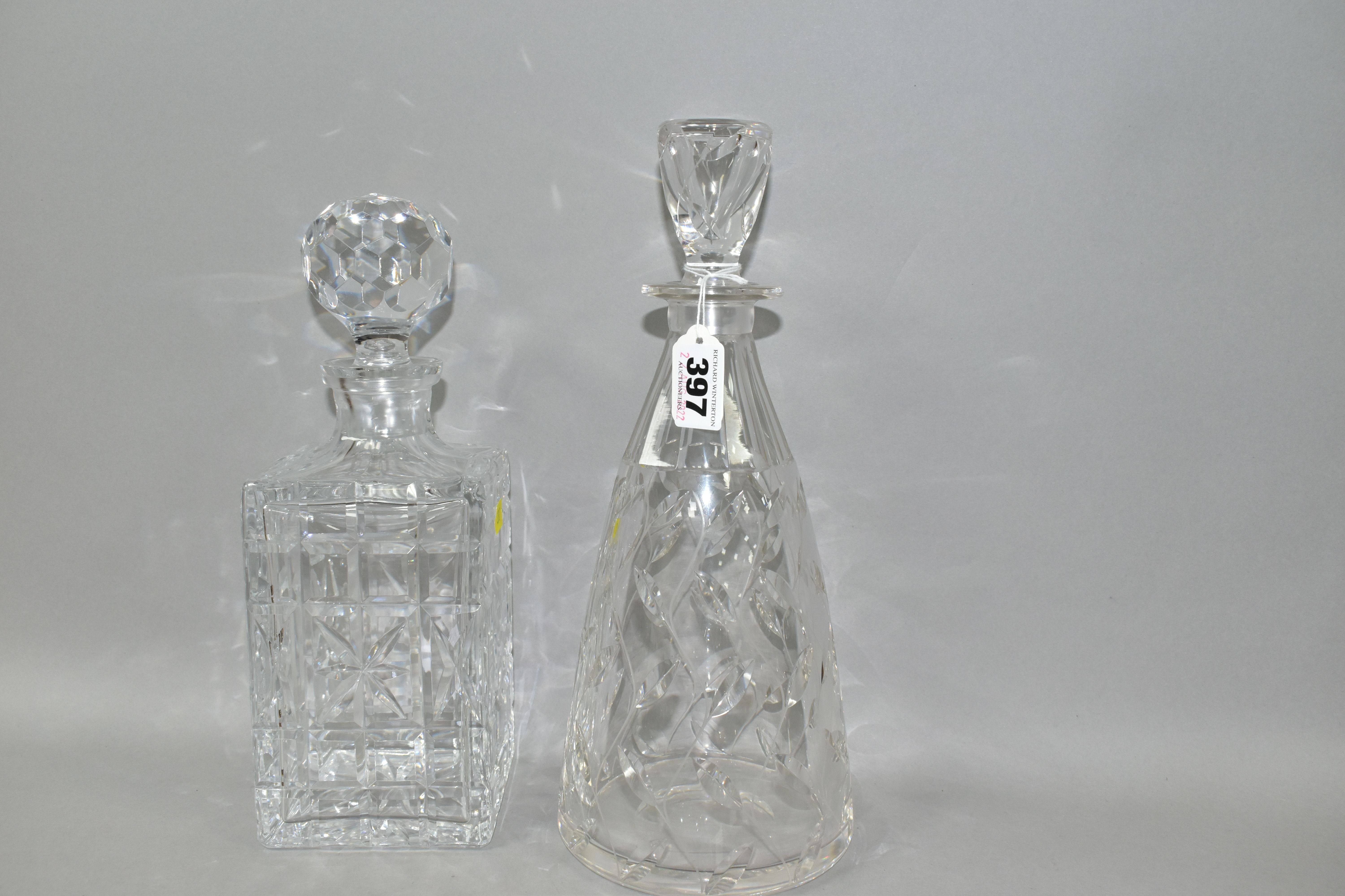 A CLYNE FARQUHARSON FOR JOHN WALSH CUT GLASS DECANTER, of conical form, in Leaf pattern, signed to