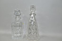 A CLYNE FARQUHARSON FOR JOHN WALSH CUT GLASS DECANTER, of conical form, in Leaf pattern, signed to