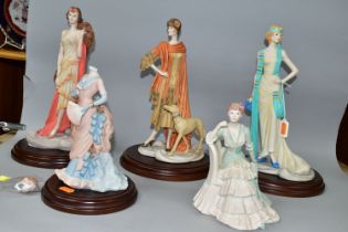 FIVE COALPORT LADY FIGURES, THREE 'ROARING TWENTIES' AND TWO THE AGE OF ELEGANCE, the Roaring
