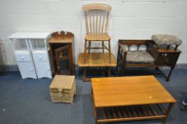A SELECTION OF OCCASIONAL FURNITURE, to include an oak telephone seat, with a single door and