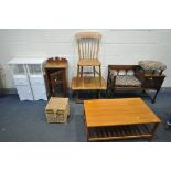 A SELECTION OF OCCASIONAL FURNITURE, to include an oak telephone seat, with a single door and