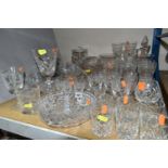 A QUANTITY OF CUT CRYSTAL AND GLASSWARE, comprising three very large 'Cumbria Crystal' wine glasses,