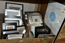 TWO BOXES AND LOOSE PICTURE FRAMES AND PICTURES, to include approximately thirty to forty assorted