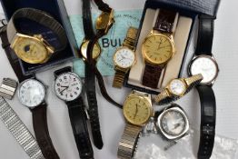 A COLLECTION OF WRISTWATCHES, to include a Bulova Accutron Day Date stainless steel wristwatch