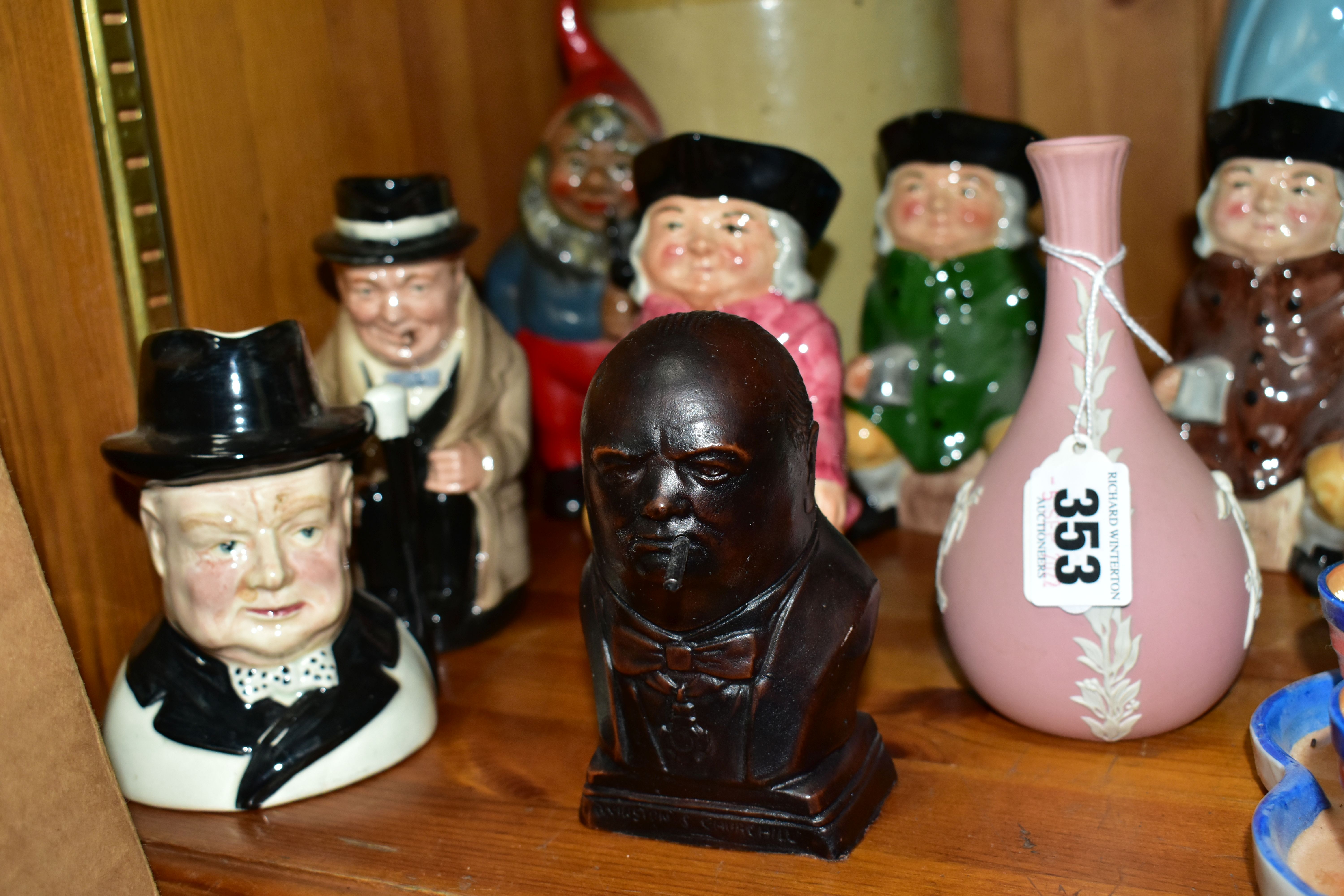 A GROUP OF CHARACTER, TOBY JUGS AND OTHER CERAMICS, ETC, including a pink Wedgwood jasperware bud - Image 2 of 9