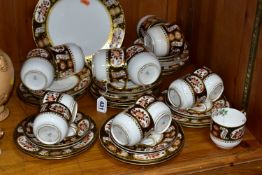 A LATE VICTORIAN FORTY THREE PIECE WEDGWOOD Y1123 PATTERN PART TEA SET, having a gilt dark brown