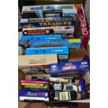 TWO BOXES OF GAMES, to include board games (Mousetrap, Othello, Battleship, Frustration, Sudoku,