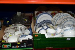 FOUR BOXES OF CERAMICS AND GLASSWARE, including Wedgwood 'Hathaway Rose' pattern tea and giftware, a