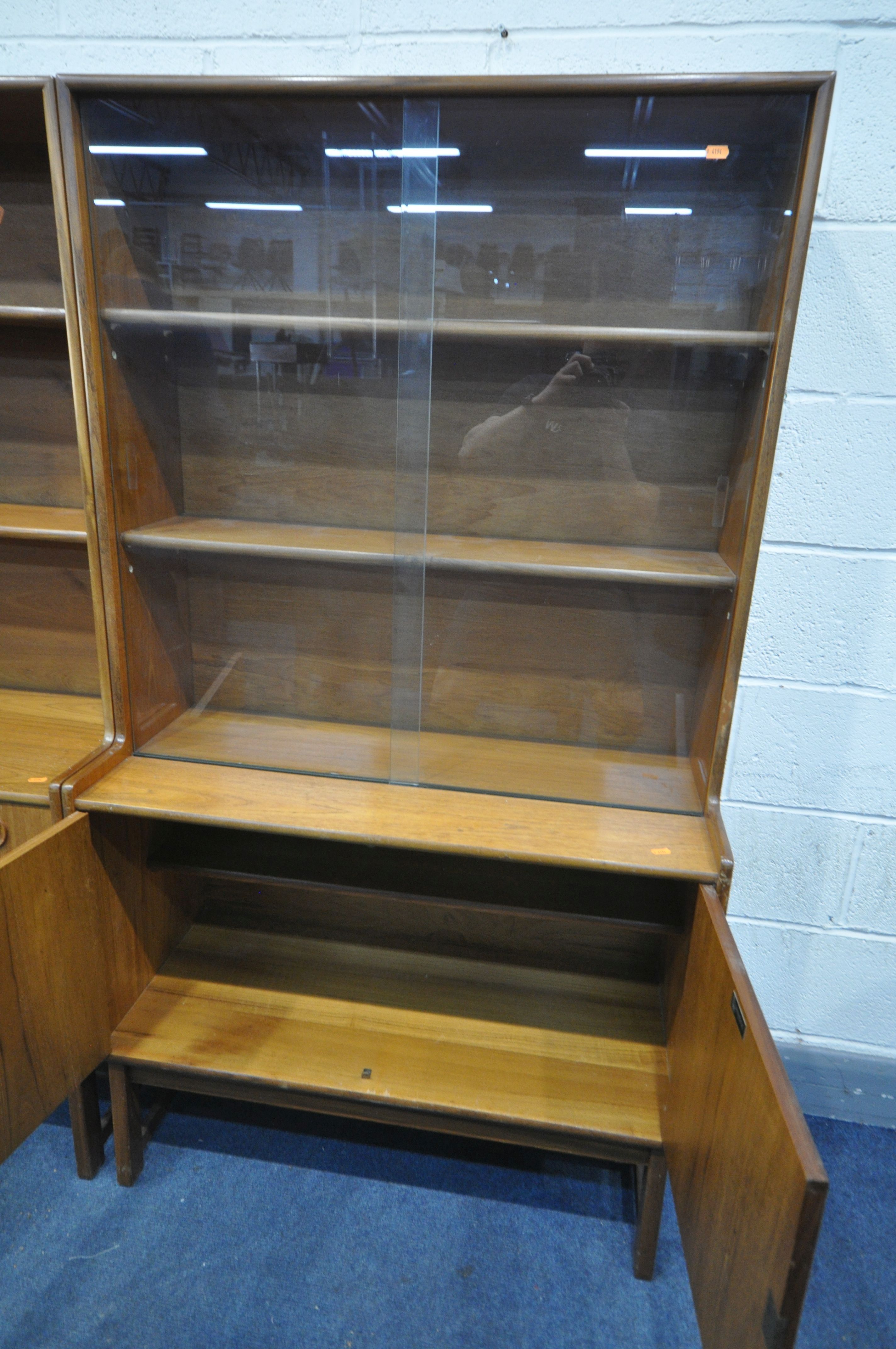 TWO MID CENTURY TEAK TURNIDGE OF LONDON BOOKCASES, comprising a double glazed bookcase above - Image 8 of 8