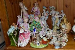 A COLLECTION OF FIGURINES AND A ROYAL WORCESTER VASE, many pieces repaired or requiring restoration,