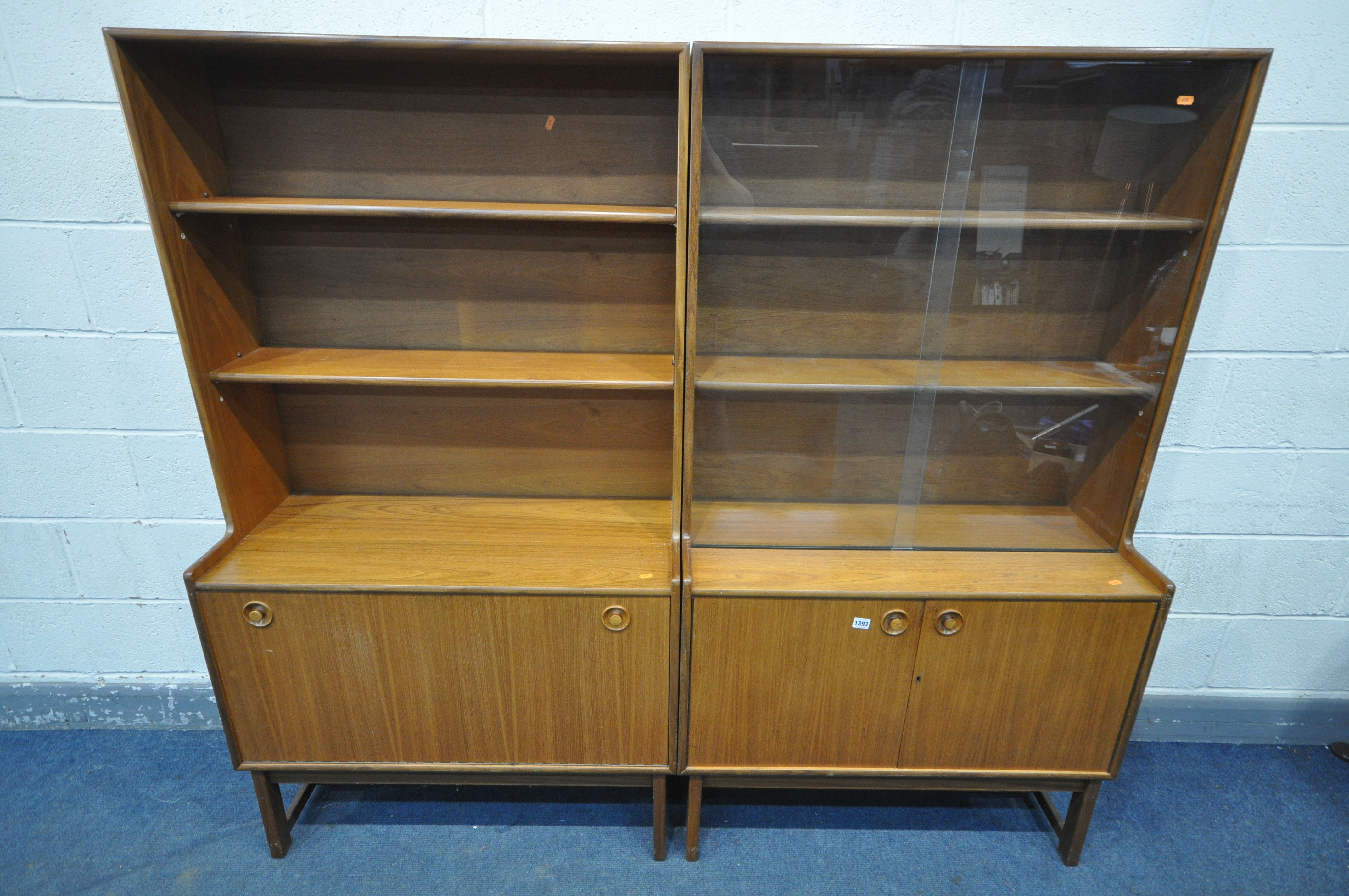 TWO MID CENTURY TEAK TURNIDGE OF LONDON BOOKCASES, comprising a double glazed bookcase above - Image 2 of 8