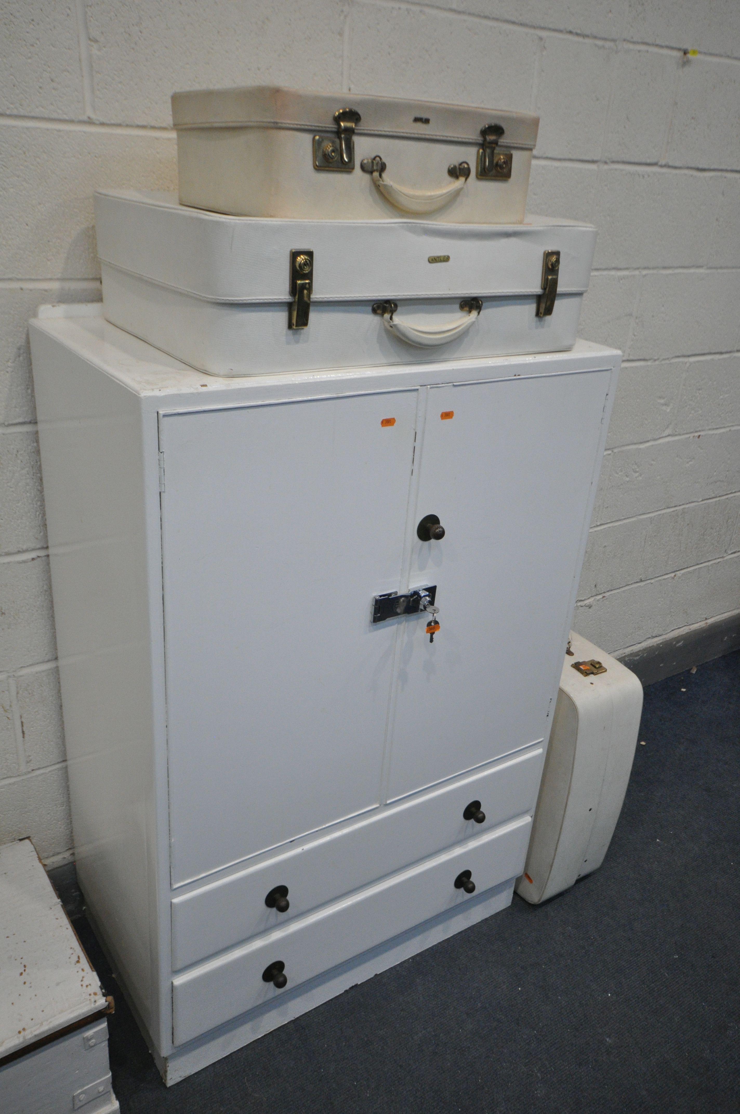 A WHITE PAINTED TWO DOOR CUPBOARD, with two long drawers, width 84cm x depth 47cm x height 125cm, - Image 4 of 8