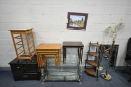 A SELECTION OF OCCASIONAL FURNITURE, to include an italian glass top coffee table with a mirrored