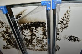 TO BE SOLD FOR CHARITY - A PHOTOGRAPHIC TRIPTYCH PRINT OF A SEA TURTLE, framed with mirror glass