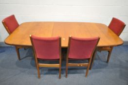 A MID 20TH CENTURY TEAK EXTENDING DINING, with one fold out leaf, extended length 190cm x closed