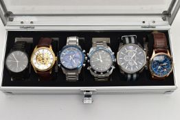 A COLLECTION OF SIX WRISTWATCHES, to include a ROTARY wristwatch with skeleton dial, numbered