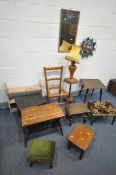 A SELECTION OF OCCASIONAL FURNITURE, to include a trestle occasional table, four other table, two